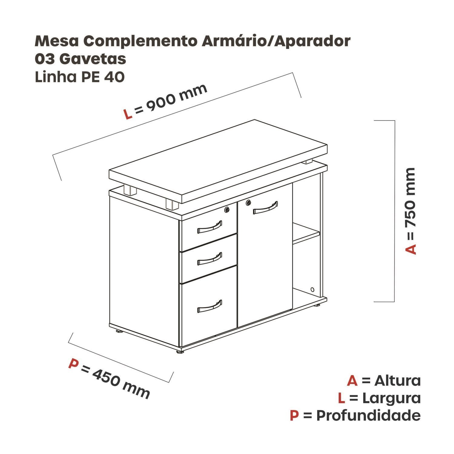 Mesa Complemento Gaveteiro Aparador Mcpa03Gpe40 - 6