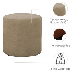 Kit 2 Puff Decorativo Sala de Estar Quarto Confortável Pés Madeira Viena Linho Bege - 2