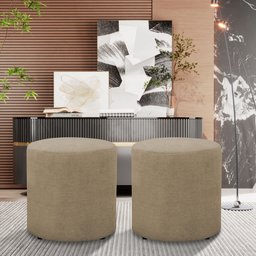 Kit 2 Puff Decorativo Sala de Estar Quarto Confortável Pés Madeira Viena Linho Bege - 1