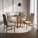 Ver imagem 1 de Conjunto de Jantar Mesa Mônaco Premium 90cm Imbuia com 4 Cadeiras Estofadas Bege Base Cobre Preto