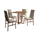 Ver imagem 2 de Conjunto de Jantar Mesa Mônaco Premium 90cm Imbuia com 4 Cadeiras Estofadas Bege Base Cobre Preto