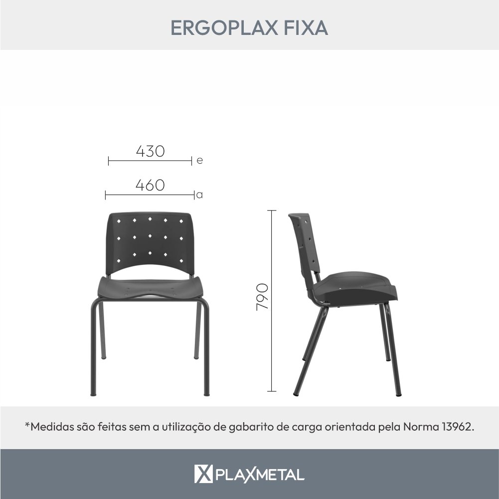 Kit 10 Cadeiras Escritório Iso Ergoplax Slim Fixa Plaxmetal - 5