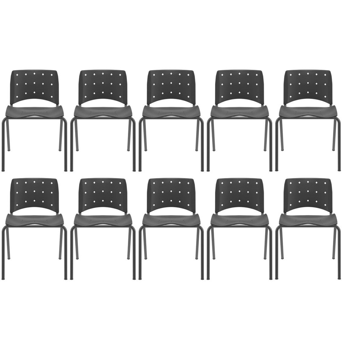 Kit 10 Cadeiras Escritório Iso Ergoplax Slim Fixa Plaxmetal - 1