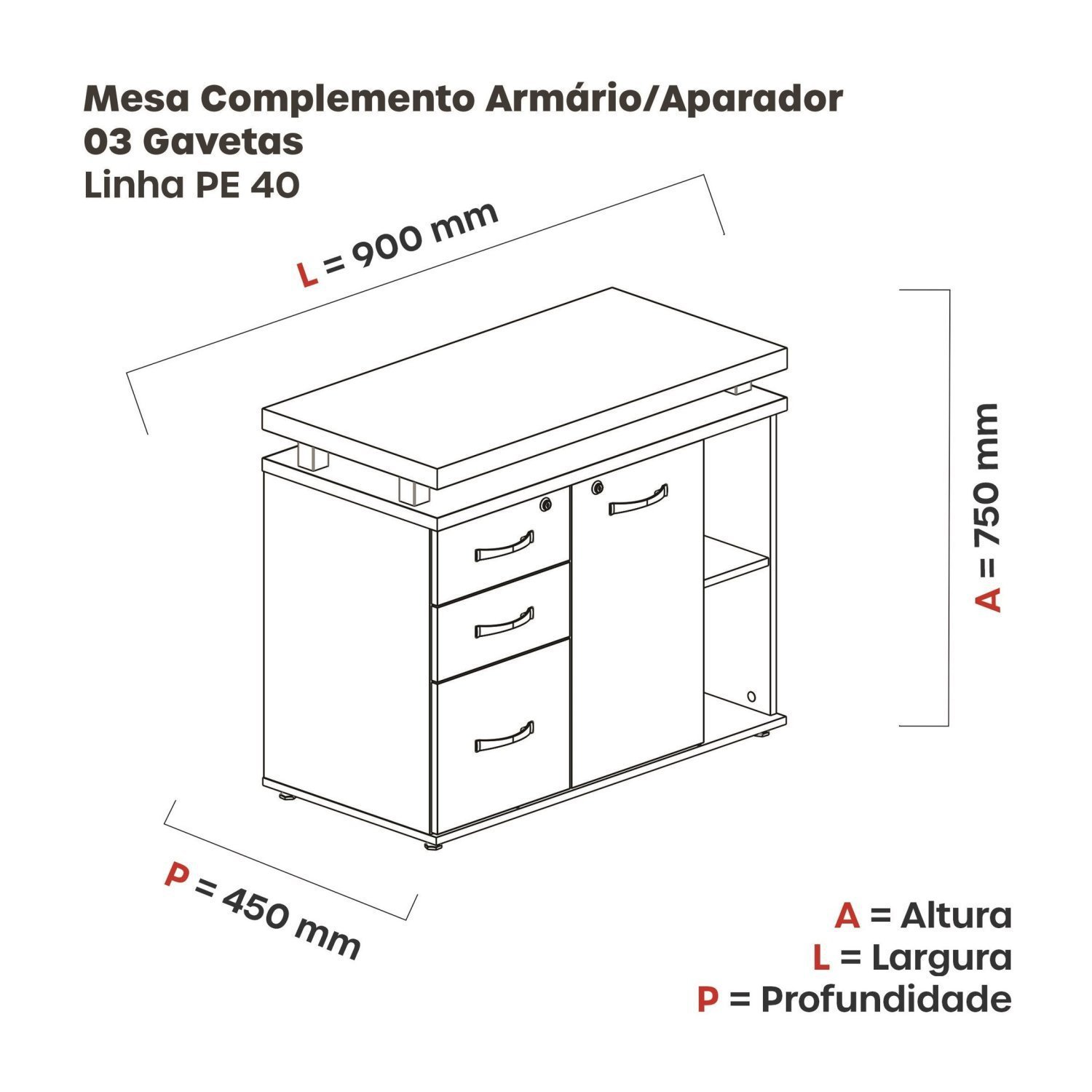 Mesa Complemento Gaveteiro Aparador Mcpa04Gpe40 - 2