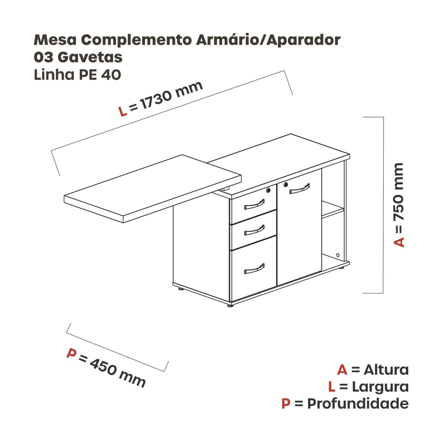 Mesa Complemento Gaveteiro Aparador Mcpa04Gpe40 - 3