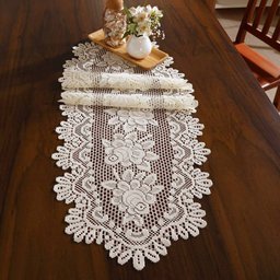Trilho Oval para Mesa Interlar Renda Rose Gardênia 40cmx1,25m Cru - 1