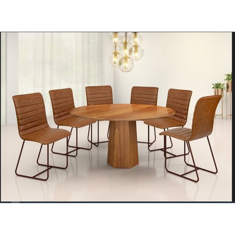 Conjunto Sala de Jantar 6 Cadeiras Tampo em Madeira Redonda Itália Marrom/Café/Cinamomo Courrissimo