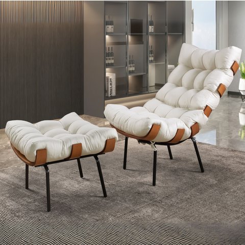 Poltrona com Puff Costela Linho