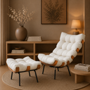 Ver imagem 1 de Poltrona com Puff em Linho Bege/Off White Costela 67cm