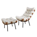 Ver imagem 3 de Poltrona com Puff em Linho Bege/Off White Costela 67cm