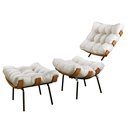 Ver imagem 5 de Poltrona com Puff em Linho Bege/Off White Costela 67cm