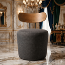 Ver imagem 1 de Poltrona Orgânica Redonda Luxuosa Linho Cinza Encosto Madeira Curvo Escandinavo Sala Quarto Hall