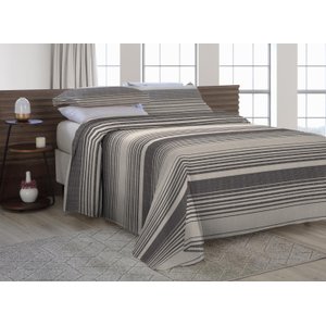 Kit Cobre Leito King Size Com Fronhas Em Piquet Algodão 3 Peças Listrado Preto e Palha