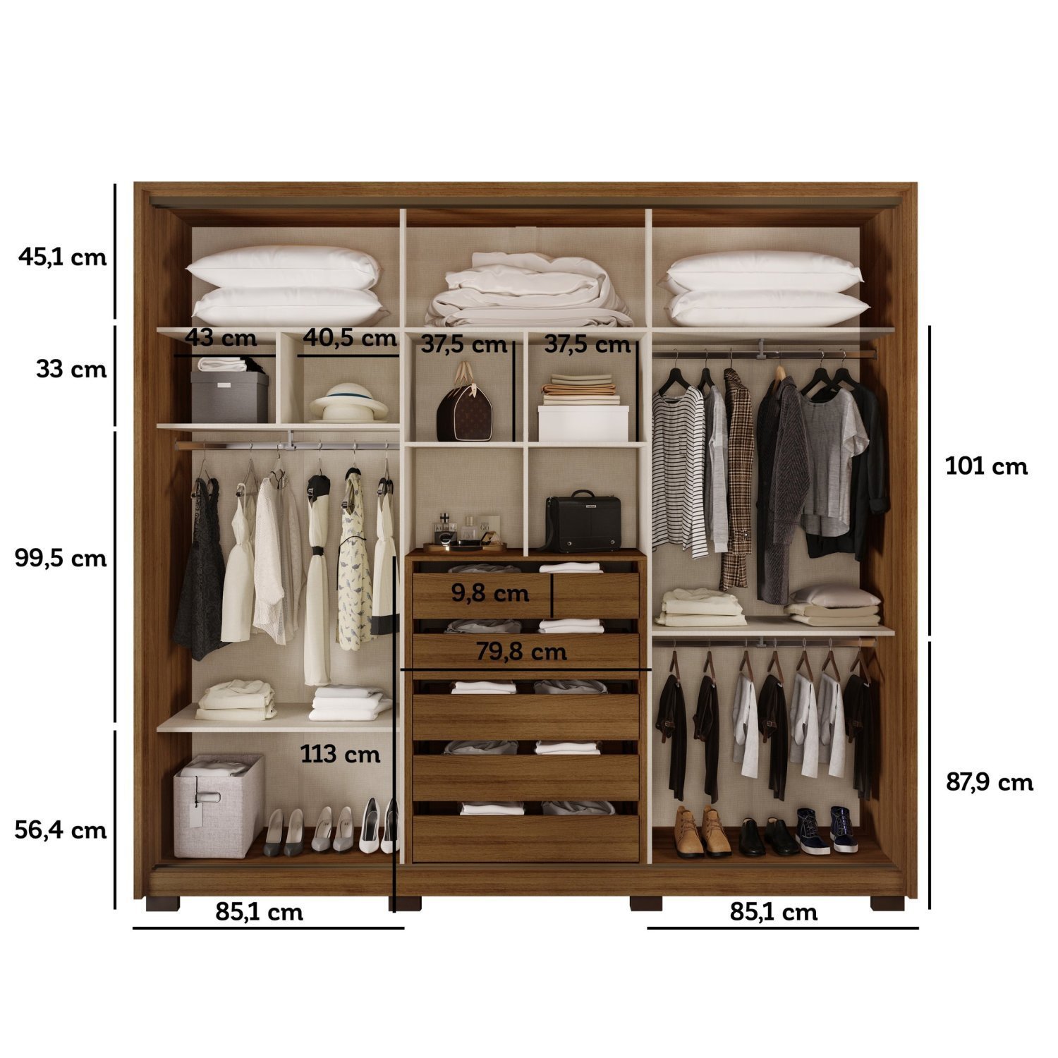 Guarda Roupa Casal 3 Portas 5 Gavetas com Espelho e Pés Nilo - 2