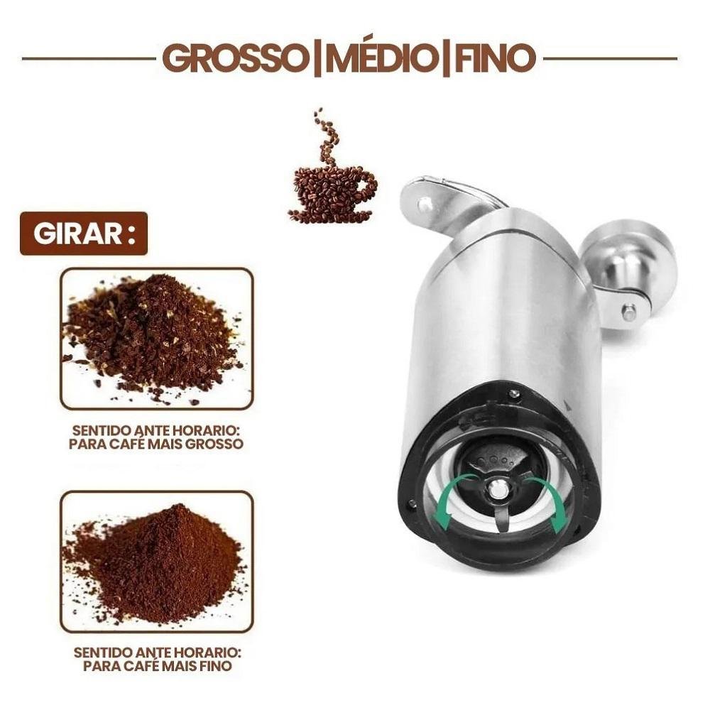 Moedor de Café Manual em Inox e Cerâmica com Ajuste Grãos - 2