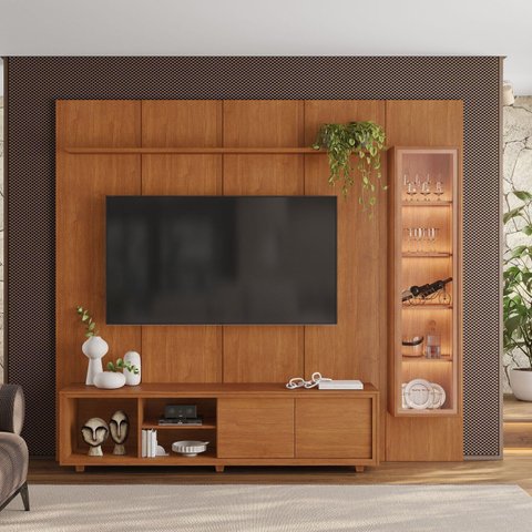 Rack e Painel para TV até 75 Polegadas 232cm x 250cm com Cristaleira LED 100% MDF Delux