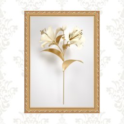 Quadro Moldura Dourada Flor Ouro 45x34cm:com Vidro - 1