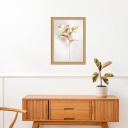 Quadro Moldura Dourada Flor Ouro 45x34cm:com Vidro - 2