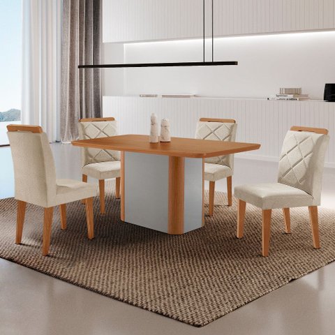 Mesa de Jantar Isadora Tampo 120cm Mdf Canto Copo e 4 Cadeiras Melissa Moderna Mobilia
