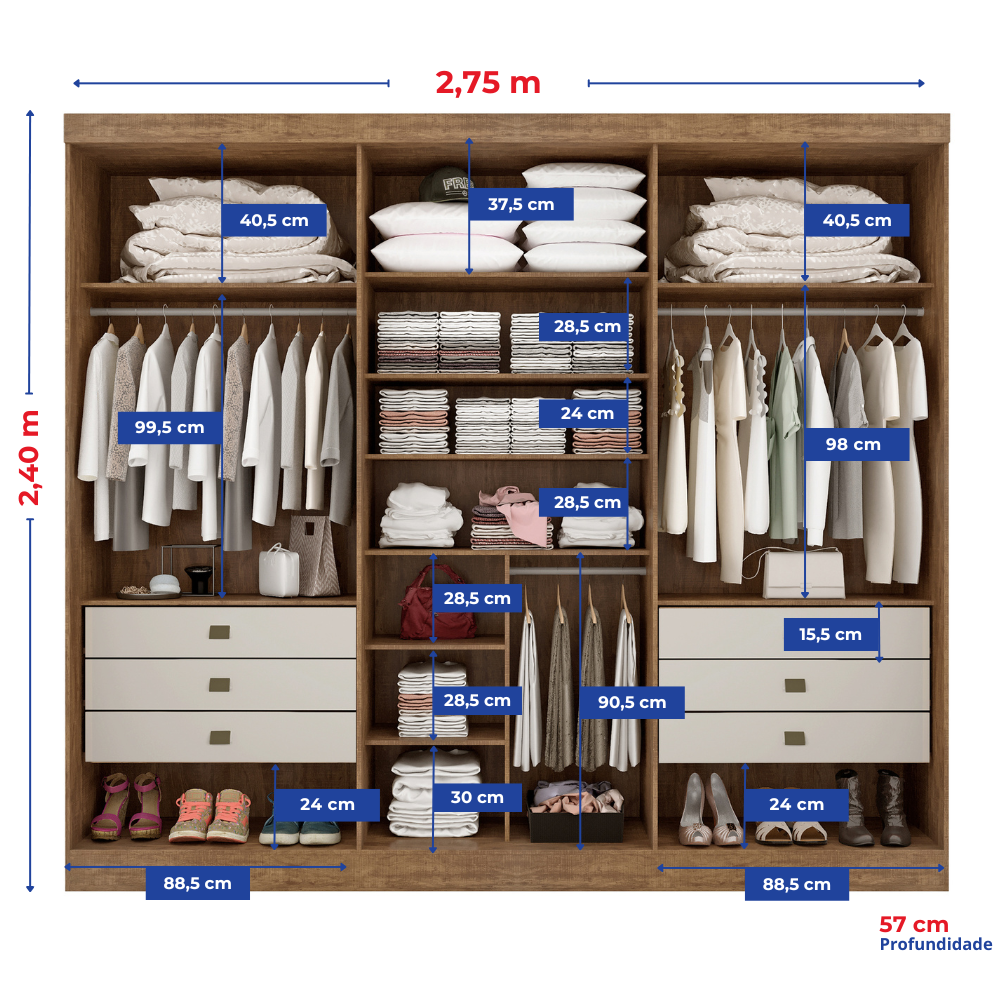 Guarda Roupa Casal MDF 6 Portas 6 Gavetas Paris Plus  - 5