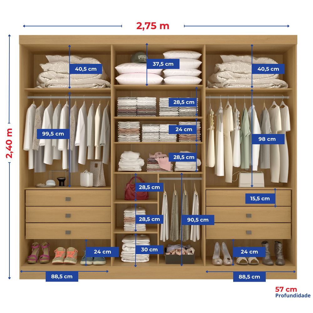 Guarda Roupa Casal MDF 6 Portas 6 Gavetas Paris Plus  - 5