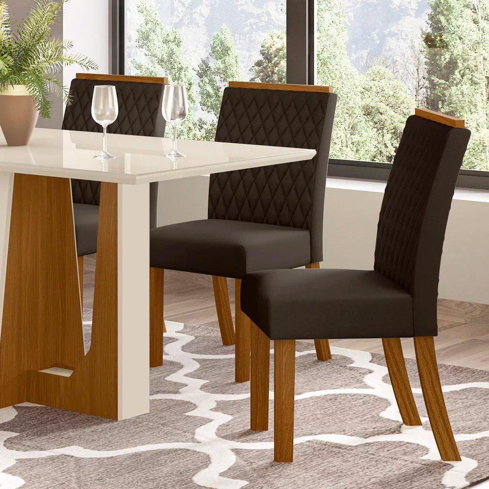 Conjunto Mesa de Jantar Epic Com 8 Cadeiras Vita Nature/Off White/Marrom -  Henn