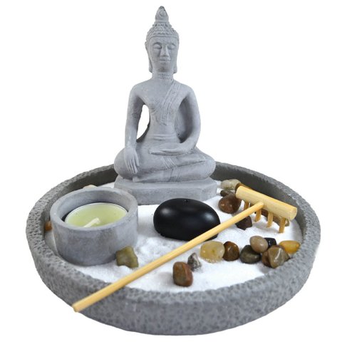 Terrário Bandeja Areia Altar Jardim Zen Decorativo Porta Vela Incenso Pedra 16cm