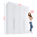 Ver imagem 6 de Guarda Roupa Solteiro MDF 4 Portas 3 Gavetas Paris Plus Branco