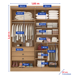 Guarda Roupa Solteiro MDF 4 Portas 3 Gavetas Paris Plus - 5