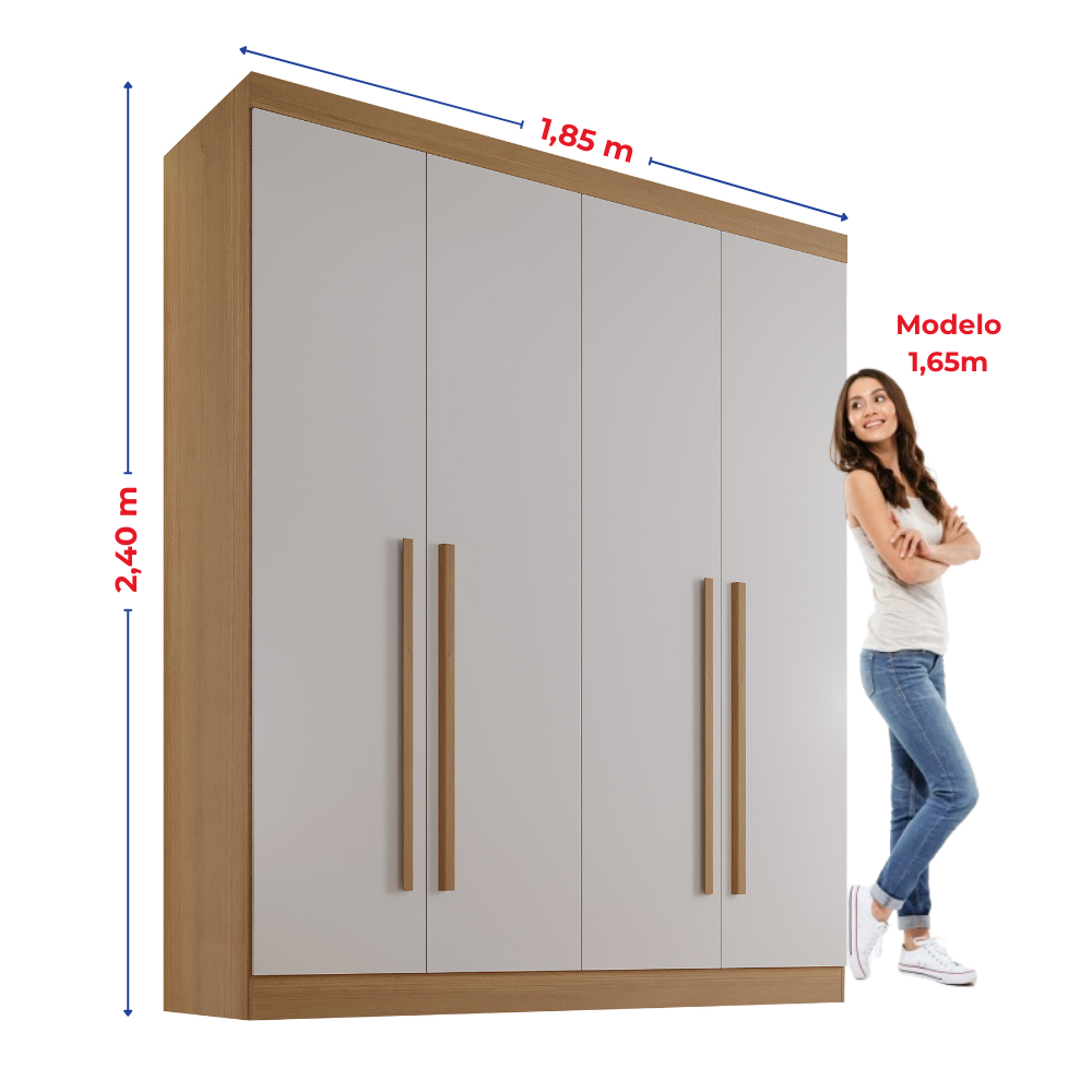 Guarda Roupa Solteiro MDF 4 Portas 3 Gavetas Paris Plus - 6