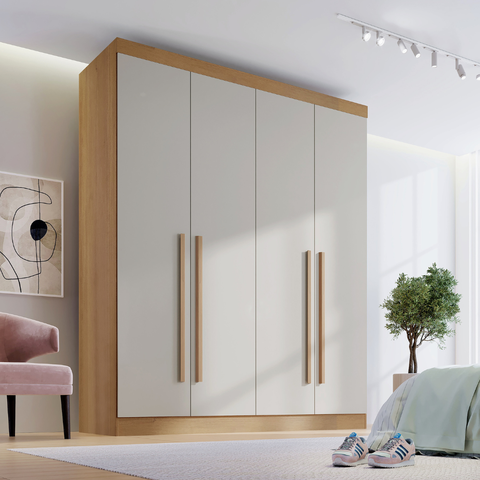Guarda Roupa Solteiro MDF 4 Portas 3 Gavetas Paris Plus