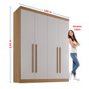 Ver imagem 6 de Guarda Roupa Solteiro 100% MDF 4 Portas 3 Gavetas Paris Plus Marrom/Cinamomo/Off White
