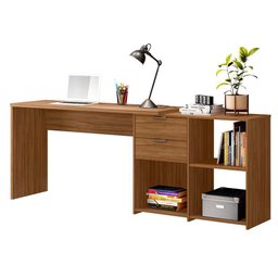Mesa de Escritório Escrivaninha em L Notavel Com Tampo Giratório e 2 Gavetas Freijó Trend - 5