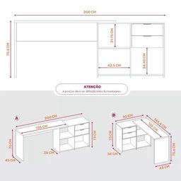 Mesa de Escritório Escrivaninha em L Notavel com Tampo Giratório e 2 Gavetas - 9 Mesa de Escritório Escrivaninha em L Notavel com Tampo Giratório e 2 Gavetas - 9