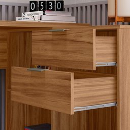 Mesa de Escritório Escrivaninha em L Notavel Com Tampo Giratório e 2 Gavetas Freijó Trend - 3