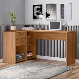 Mesa de Escritório Escrivaninha em L Notavel Com Tampo Giratório e 2 Gavetas Freijó Trend - 2