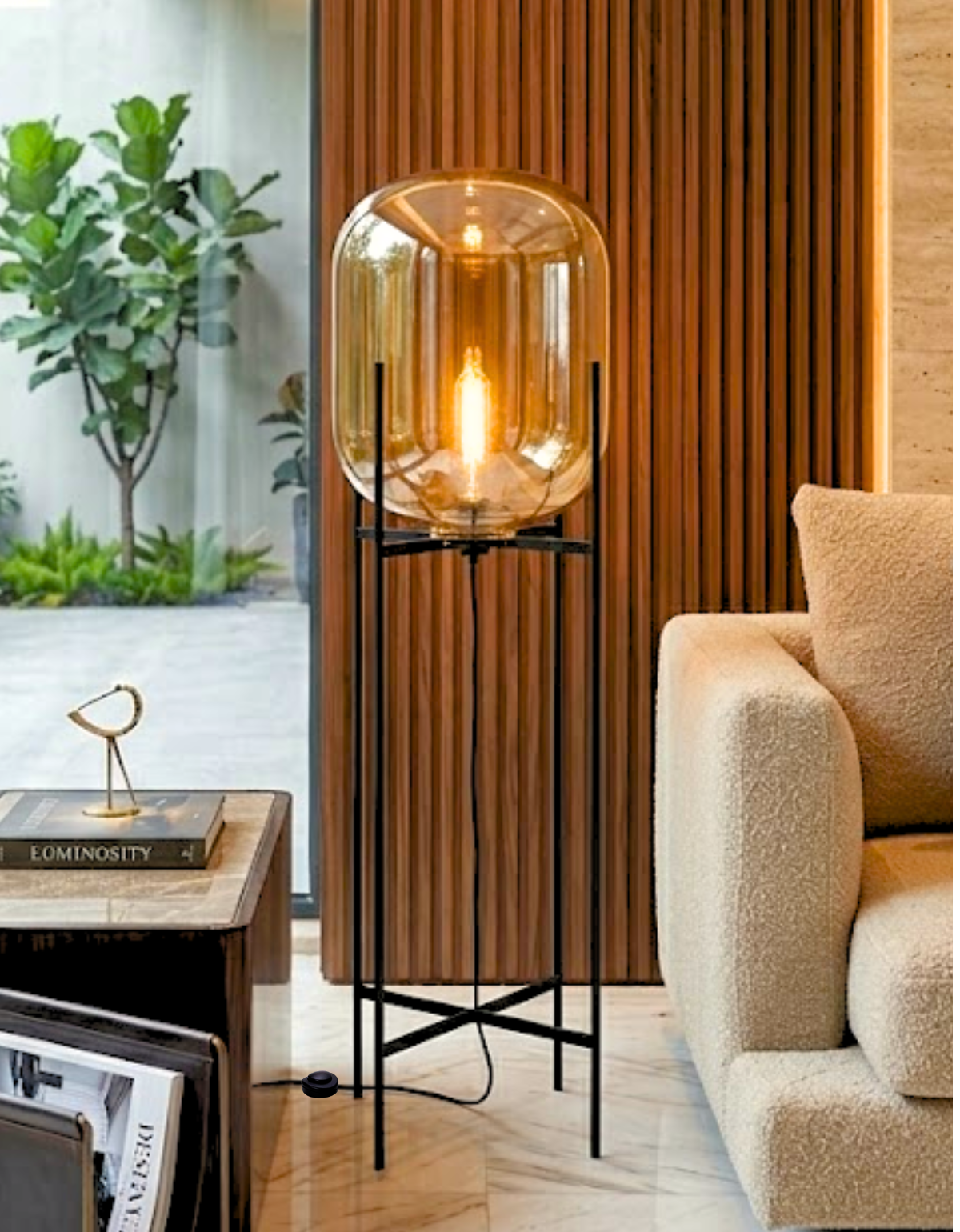 Ver imagem 1 de Luminária de Chão Piso 140cm Globo Vidro Âmbar Coluna Pedestal Moderno Industrial Lv-amb-4 Gimpo