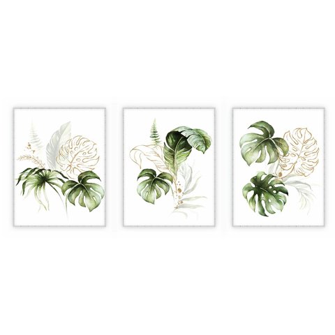 kit com 3 Quadros Decorativos Florais com Moldura e Vidro para Sala Quarto Escritório e Clínica 52x6