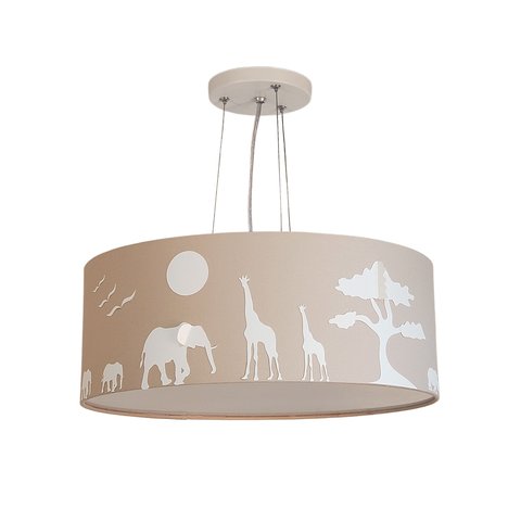 Lustre Pendente Safari Savana Cúpula Tecido 40x15cm 2 em 1: Cáqui