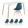 KIT - Mesa de jantar retangular Eames 80 x 120 cm branco + 4 cadeiras Eiffel DSW Azul petróleo - 1