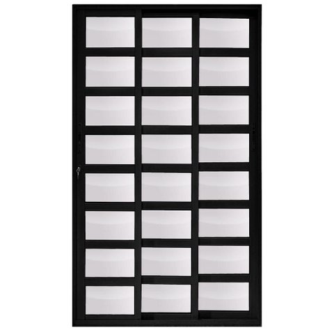 Porta de Correr Alumínio Preto Travessa 03 Folhas Maxx - 210x120 - Direita