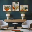 Ver imagem 5 de Kit 3 Quadros Boho Abstrato Folhagem Nude com Moldura:tabaco