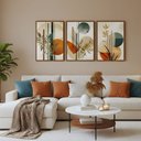 Ver imagem 7 de Kit 3 Quadros Boho Abstrato Folhagem Nude com Moldura:tabaco