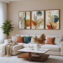 Ver imagem 3 de Kit 3 Quadros Boho Abstrato Folhagem Nude com Moldura:tabaco