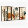 Kit 3 Quadros Boho Abstrato Folhagem Nude com Moldura:tabaco - 11