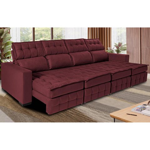 Sofá Retrátil e Reclinável 3.20m Molas Ensacadas e Costura Tripla Cama inBox Nobre Suede Vinho