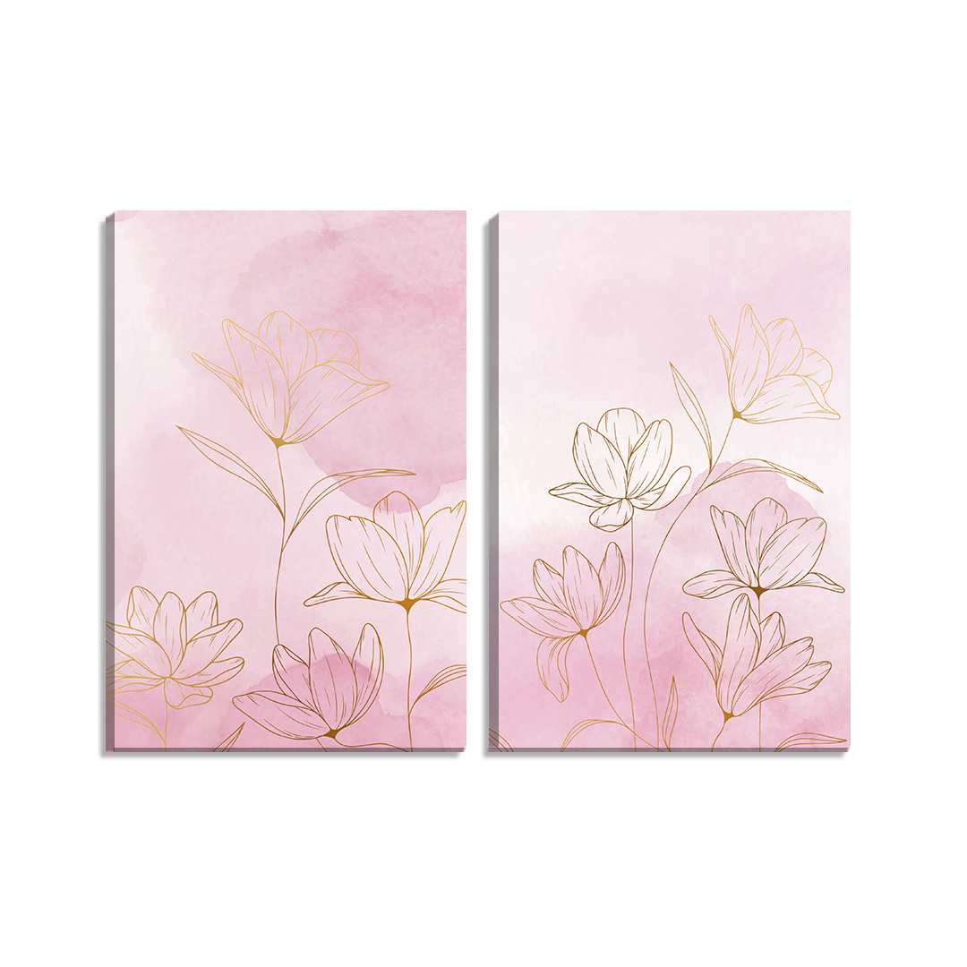 Conjunto de 2 Telas Horizontal Flores Douradas - 2