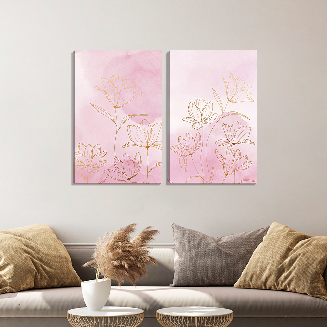 Conjunto de 2 Telas Horizontal Flores Douradas - 1