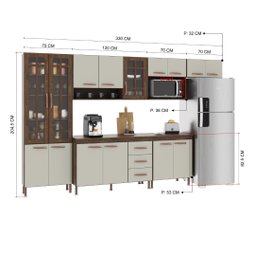 Cozinha Modulada Completa Fidelitá Lisboa 6 Peças 330cm 15 Portas 3 Gavetas com Tampo - 4