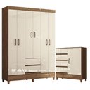 Ver imagem 1 de Guarda Roupa Casal Fit 6 Portas de Bater com Cômoda 1 Porta 4 Gavetas MDP Jequitibá Off White